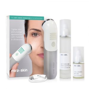Box Mira-Skin Starter Kit contains the ActiveBooster wand and Ultrasound Conductive Gel plus Hyaluronic Serum